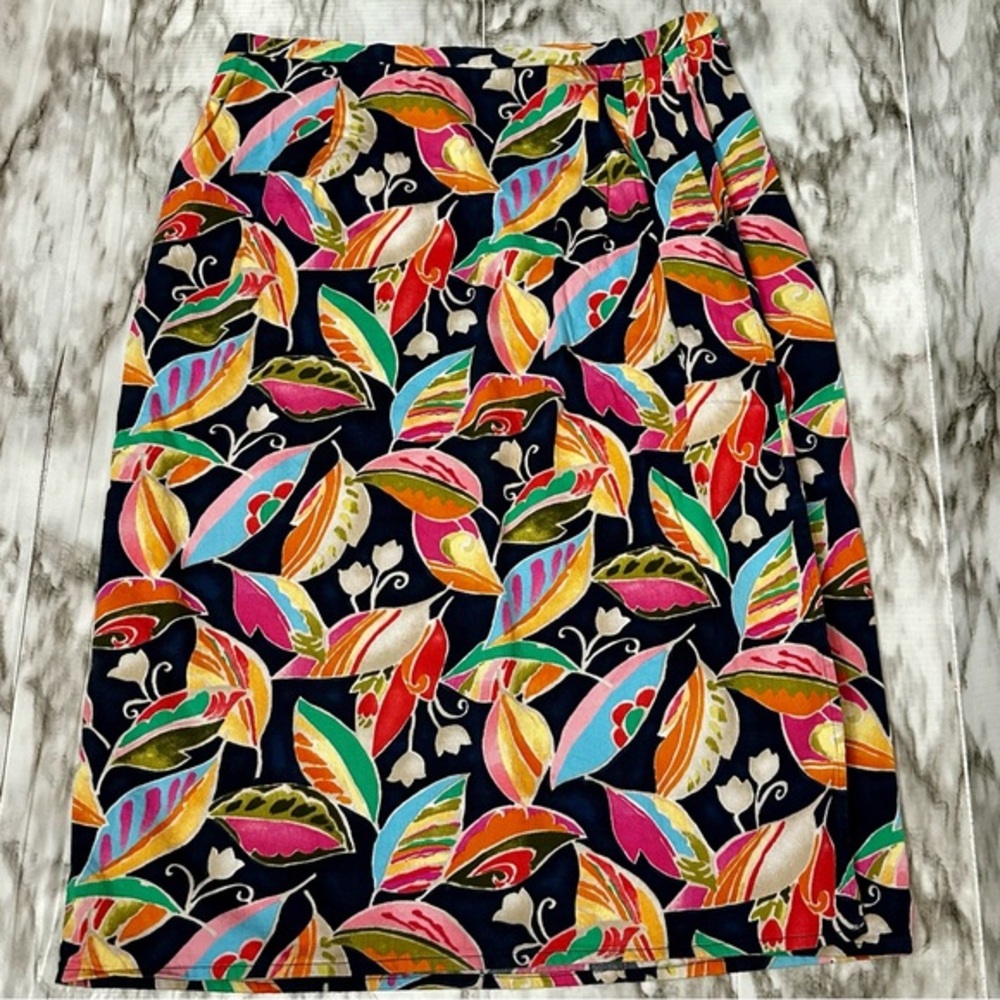 Talbots Tropical Pencil Skirt Faux Wrap Maximalist Bold Bloomcore Cotton Summer